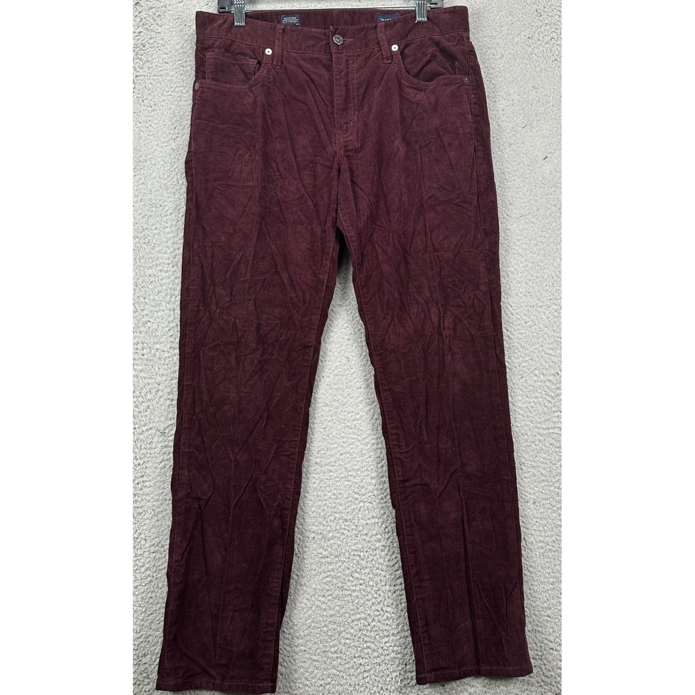 7Diamonds Clifton Mens 32X30 Pants Corduroy Burgundy Slim Straight Stretch EUC